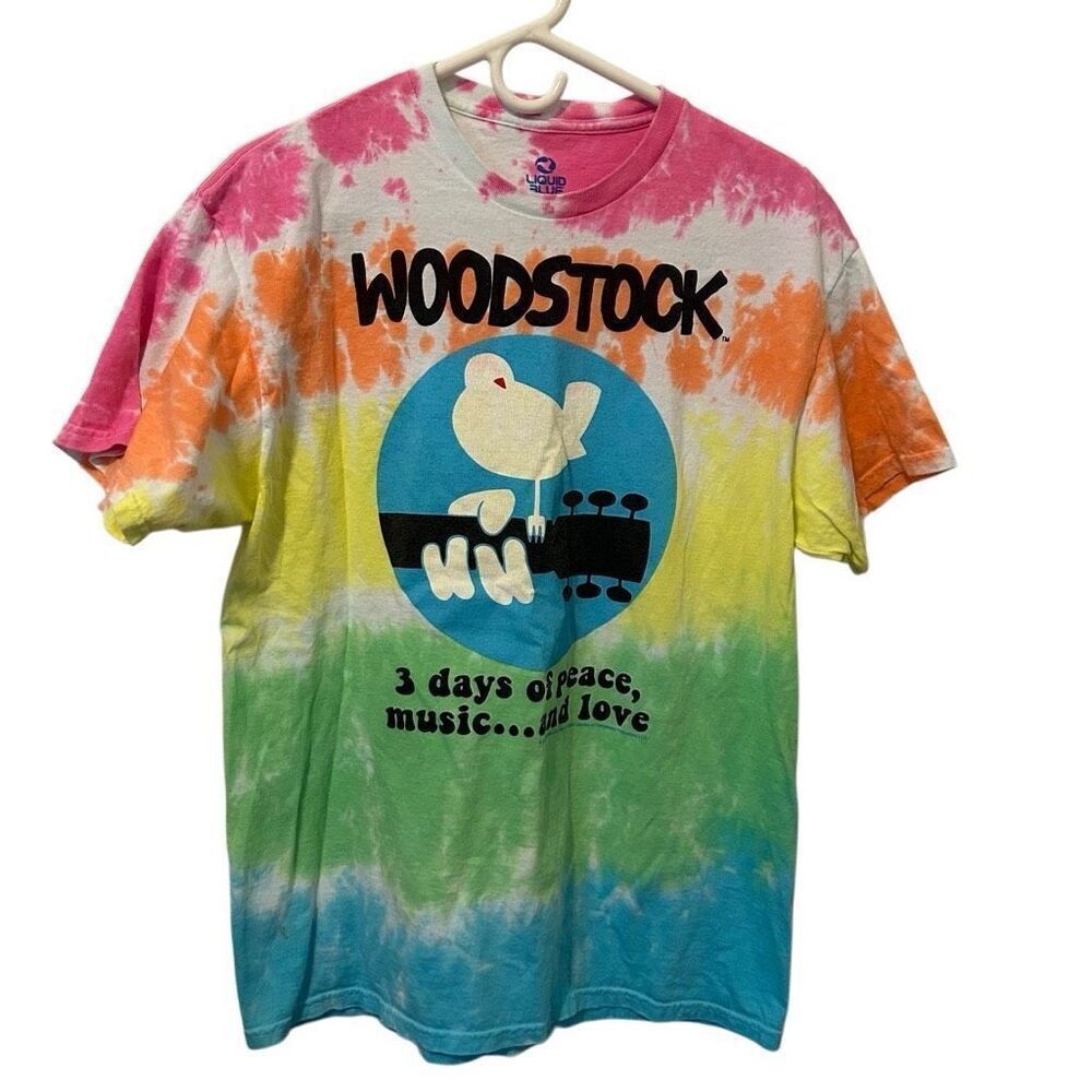 Liquid Blue Woodstock Rainbow Tie Dye T Shirt 3 Days of Peace Music & Love large